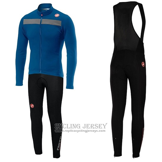 2019 Cycling Jersey Castelli Puro 3 Blue Black Long Sleeve And Bib Tight